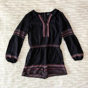 Loft Black Red Embroidered Puff Sleeve Romper Sz S